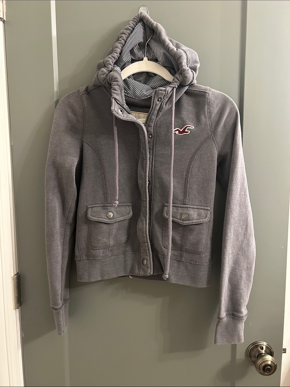 Hollister Gray Hooded Bomber-Style Jacket